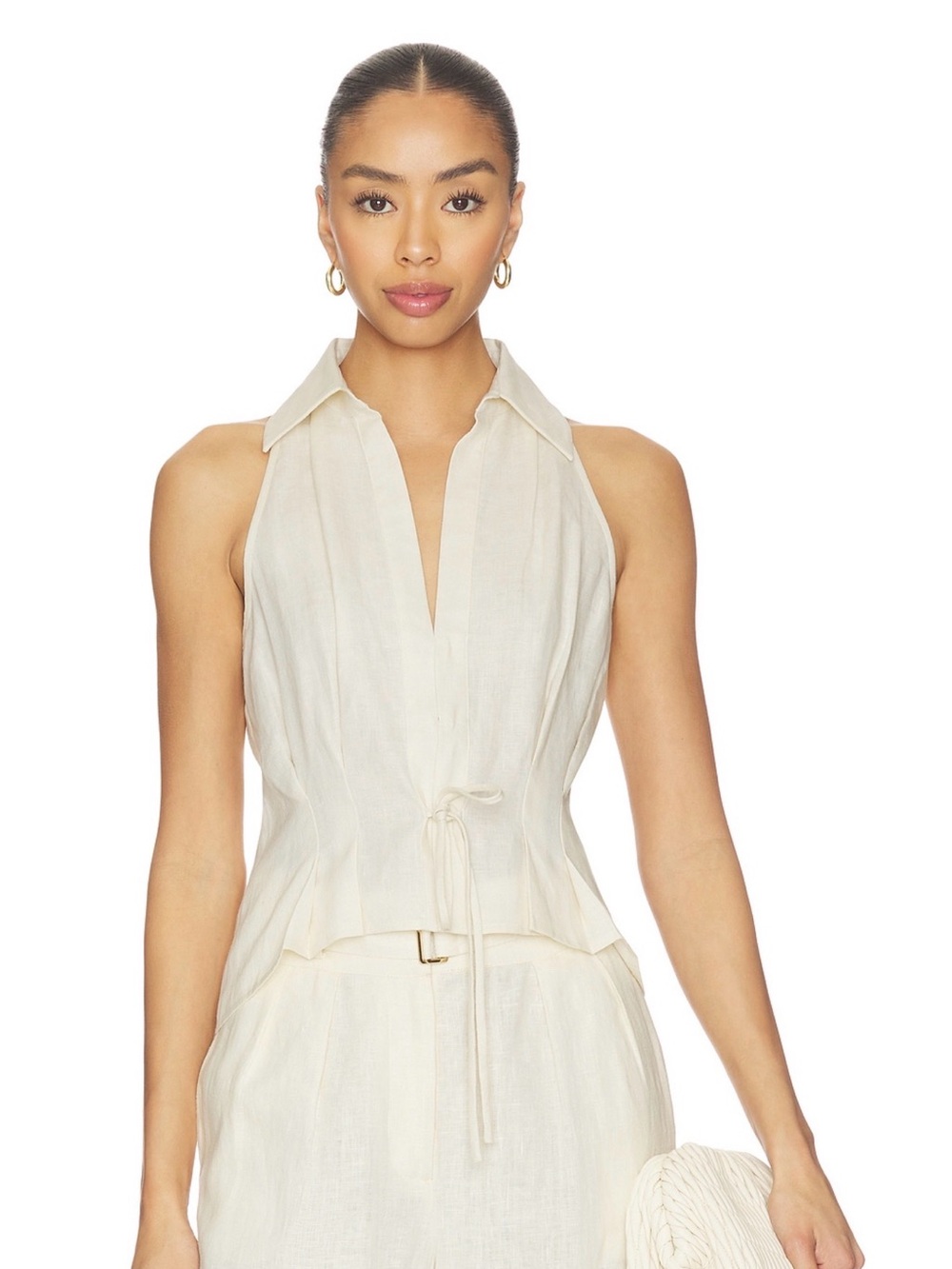 HEVRON SLOAN LINEN VEST IN IVORY, SIZE SMALL